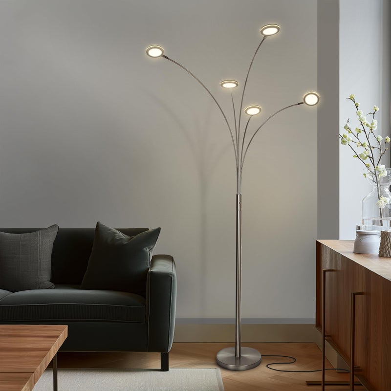 Brightech Orion Arc Floor Lamp for Living Room, Tree Floor Lamp with 5 Adjustable Arms, Multi-Head Standing Lamp with Flexible Rotating LEDs for Bedroom, Dorm - Bright Hanging Lighting - Satin Nickel - Image 5