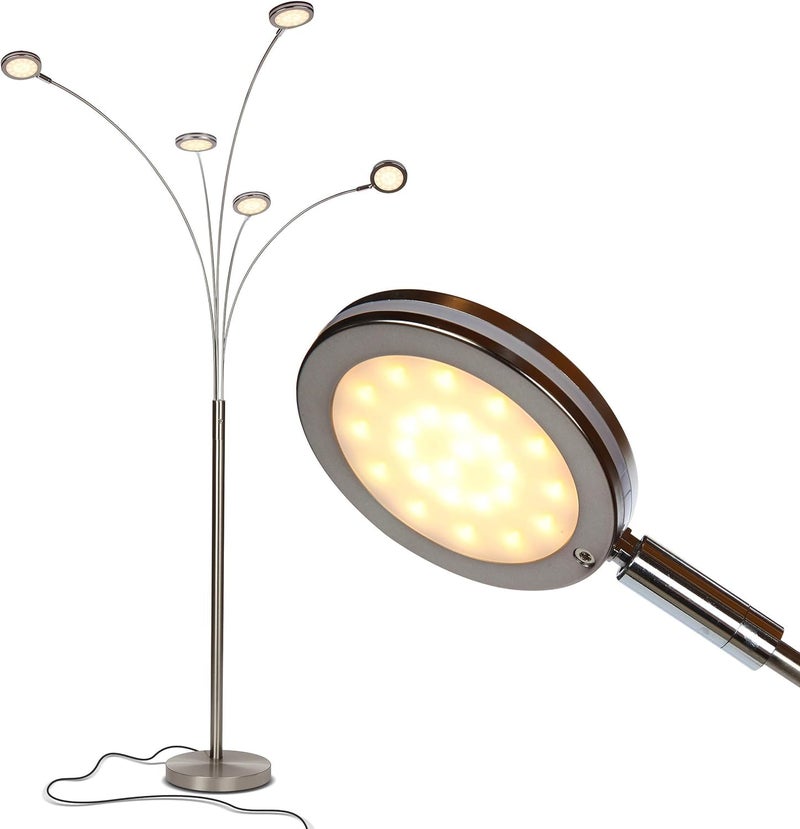 Brightech Orion Arc Floor Lamp for Living Room, Tree Floor Lamp with 5 Adjustable Arms, Multi-Head Standing Lamp with Flexible Rotating LEDs for Bedroom, Dorm - Bright Hanging Lighting - Satin Nickel - Image 1
