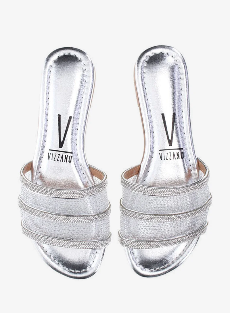 VIZZANO Silver Flat Sandals for Women – Stylish Ladies Flat Sandals & Comfortable Flat Slippers for Women | Best Price UAE