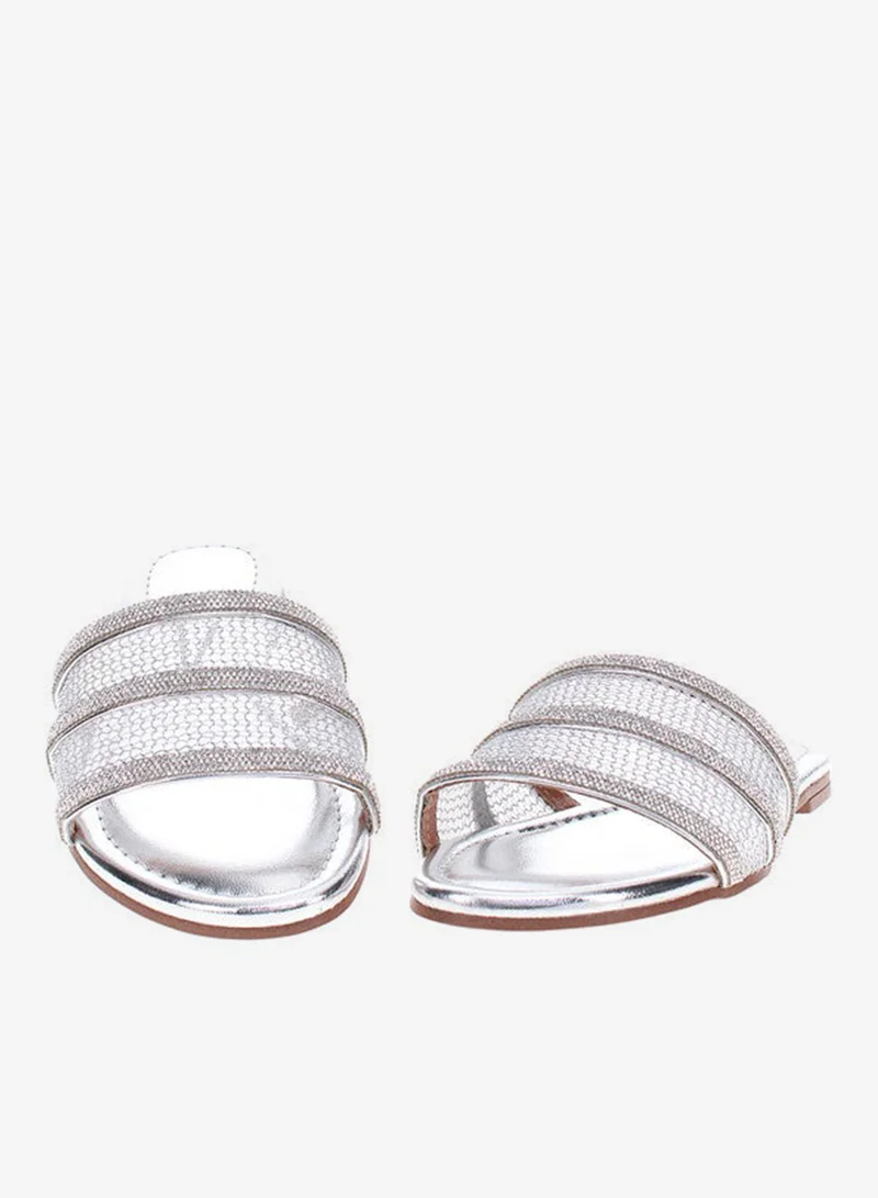 VIZZANO Silver Flat Sandals for Women – Stylish Ladies Flat Sandals & Comfortable Flat Slippers for Women | Best Price UAE