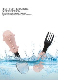 BAYBEE Stainless Steel Baby Spoon Set For Baby Feeding Non Toxic Bpa Free Training Feeding Spoon Fork Set Food Grade Silicone Handle Baby Feeding Spoons Feeding Spoon Set For Baby Toddlers Pink  - Image 5