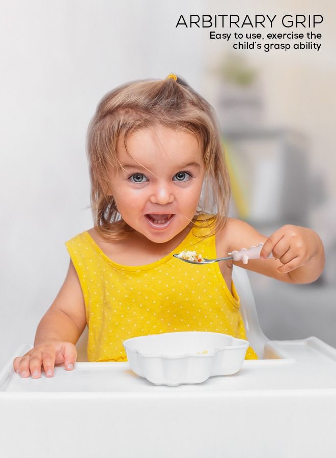 Stainless Steel Baby Spoon Set For Baby Feeding Non Toxic Bpa Free Training Feeding Spoon Fork Set Food Grade Silicone Handle Baby Feeding Spoons Feeding Spoon Set For Baby Toddlers Pink
