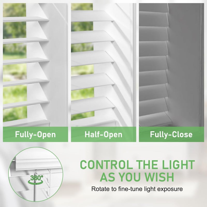 SEEYE 2 Inch Faux Wood Blinds for Indoor Windows with Crown Valance, Cordless Room Darkening Window Blind, 26" W x 36" H, Horizontal Wooden Shades for Bedroom, Kitchen, Office, Doors, White - Image 3