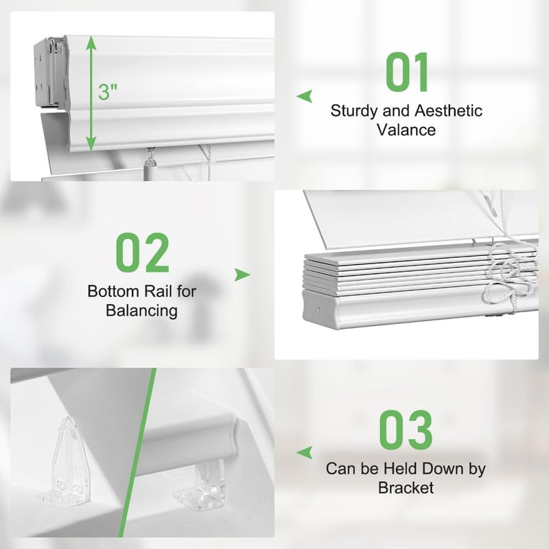 SEEYE 2 Inch Faux Wood Blinds for Indoor Windows with Crown Valance, Cordless Room Darkening Window Blind, 26" W x 36" H, Horizontal Wooden Shades for Bedroom, Kitchen, Office, Doors, White - Image 4