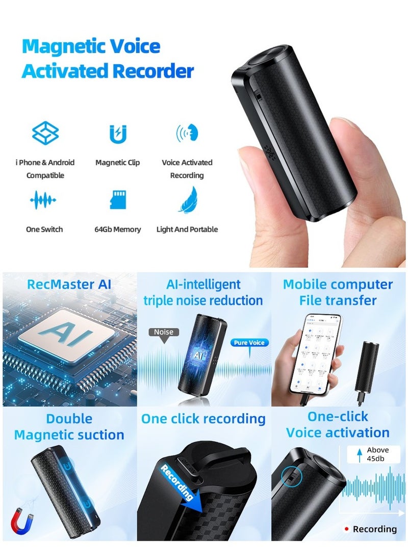 ZESTECH - 128GB Digital Voice Recorder - Magnetic Mini Voice Activated Recorder with AI-Triple Noise Reduction, 750H Storage and 600H Battery Time,  Portable Audio Recorder for Meetings/Interviews/Classroom… - Image 1