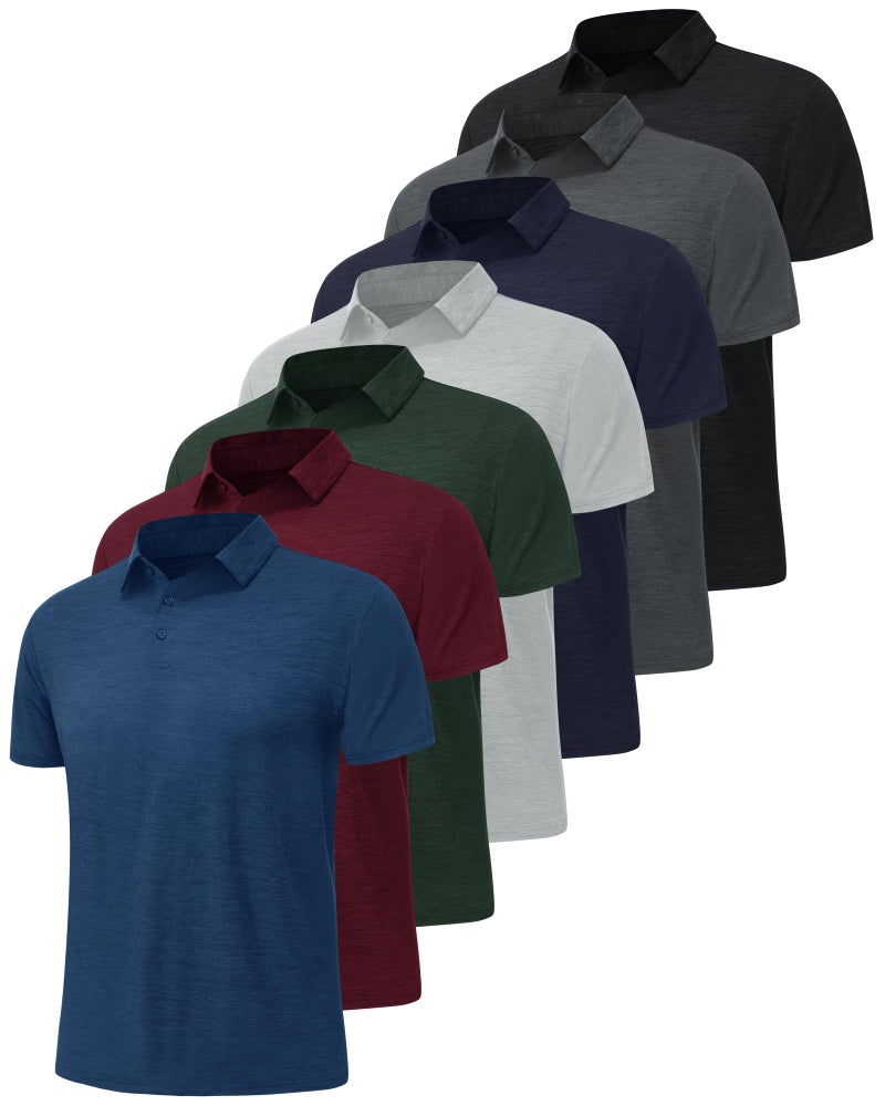 BOOJO 7 Pack Polo Shirts for Men - Quick Dry Moisture Wicking Performance Short Sleeve Mens Golf Shirts for Casual Work - Image 1