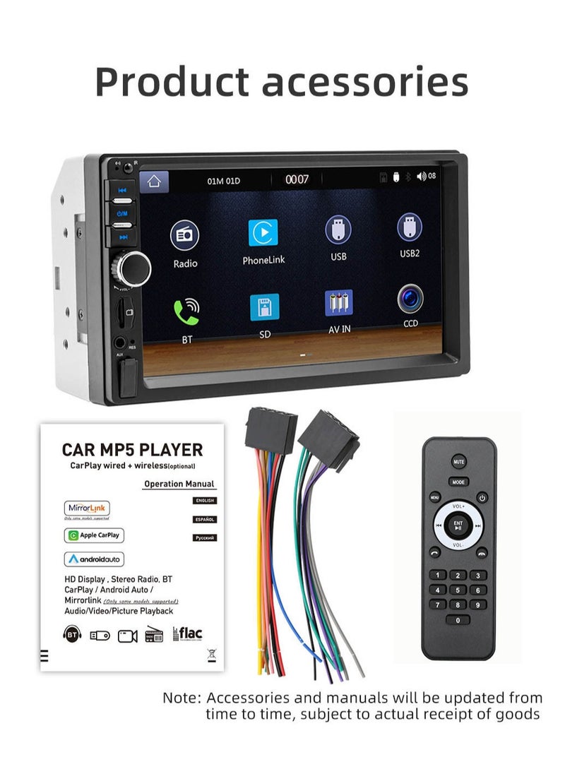 Double Din Car Stereo, 7 Inch Car MP5 Player, 2 Din HD Touch Screen FM Radio Audio Receiver, carplay screen with loop recording, wifi, mobile phone connection, parking monitoring, (F7023C)