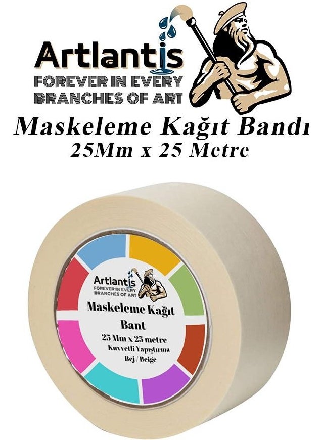 Artlantis Masking Tape Paper Tape 25 mm 25 Meters 1 Piece Painting Tape Masking Paper Tape Wall Oil Paint Whitewash  - Image 1
