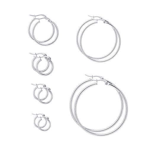 Yanxyad 6 Pairs Stainless Steel Hoop Earrings Set 316L Small Big Rounded Clasp Hoop Earrings Hypoallergenic Cartilage Tiny Click-Top Lightweight Cute Jewelry for Women Men (10 12 15 20 40 60mm) - Image 1