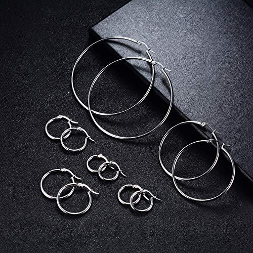 Yanxyad 6 Pairs Stainless Steel Hoop Earrings Set 316L Small Big Rounded Clasp Hoop Earrings Hypoallergenic Cartilage Tiny Click-Top Lightweight Cute Jewelry for Women Men (10 12 15 20 40 60mm) - Image 4