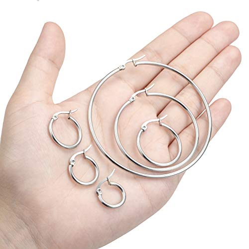 Yanxyad 6 Pairs Stainless Steel Hoop Earrings Set 316L Small Big Rounded Clasp Hoop Earrings Hypoallergenic Cartilage Tiny Click-Top Lightweight Cute Jewelry for Women Men (10 12 15 20 40 60mm) - Image 5