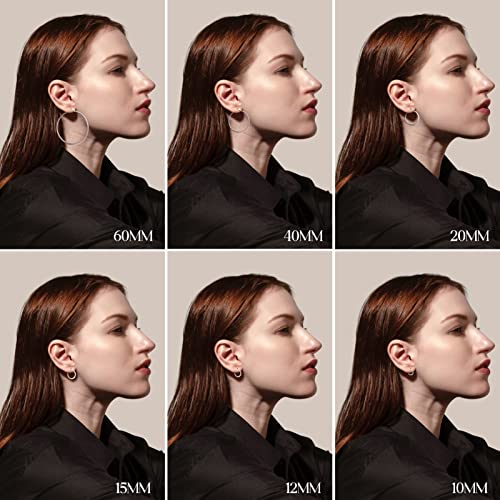 Yanxyad 6 Pairs Stainless Steel Hoop Earrings Set 316L Small Big Rounded Clasp Hoop Earrings Hypoallergenic Cartilage Tiny Click-Top Lightweight Cute Jewelry for Women Men (10 12 15 20 40 60mm) - Image 3