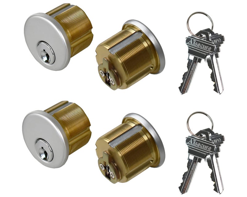 AIsecure Brass Mortise Cylinder Lock，Commercial storefront Door Lock Mortise cylinders Compatible with Adams Rite, Kawneer, and Vistawall deadbolts. Comes in, 4-Pack ，Silver，with Matching Keys. - Image 1