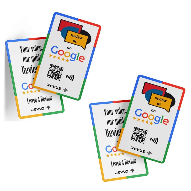 REVUZ بطاقة مراجعة جوجل - مزودة بشريحة NFC ورمز QR، تفعيل فوري مع رابط صفحة عملك، انقر أو امسح للوصول (2) - Image 1