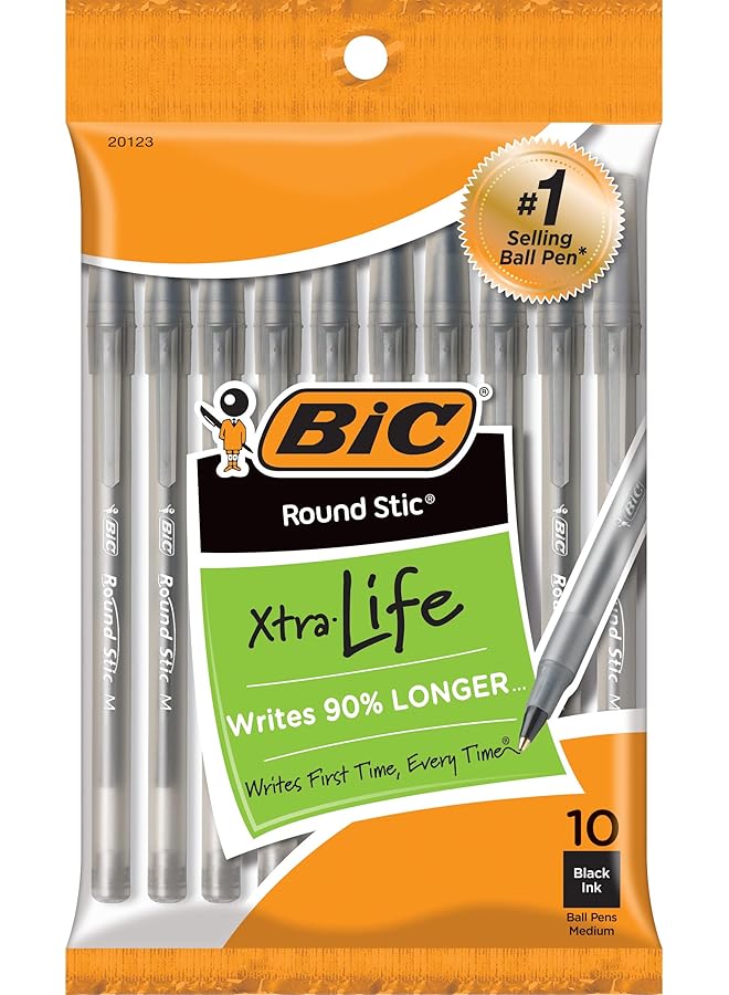 بيك قلم حبر جاف دائري، عبوة من 10 قطع، أسود - Image 1