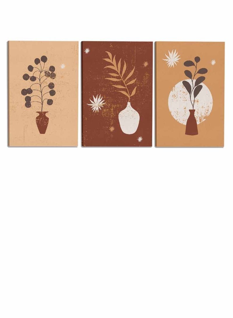 لوحة طقم من ٣ لوحات كانفاس على إطار خشبي، تصميم رسم تجريدي للزهريات، للمنزل، غرفة المعيشة، المكتب، الديكور - Image 4