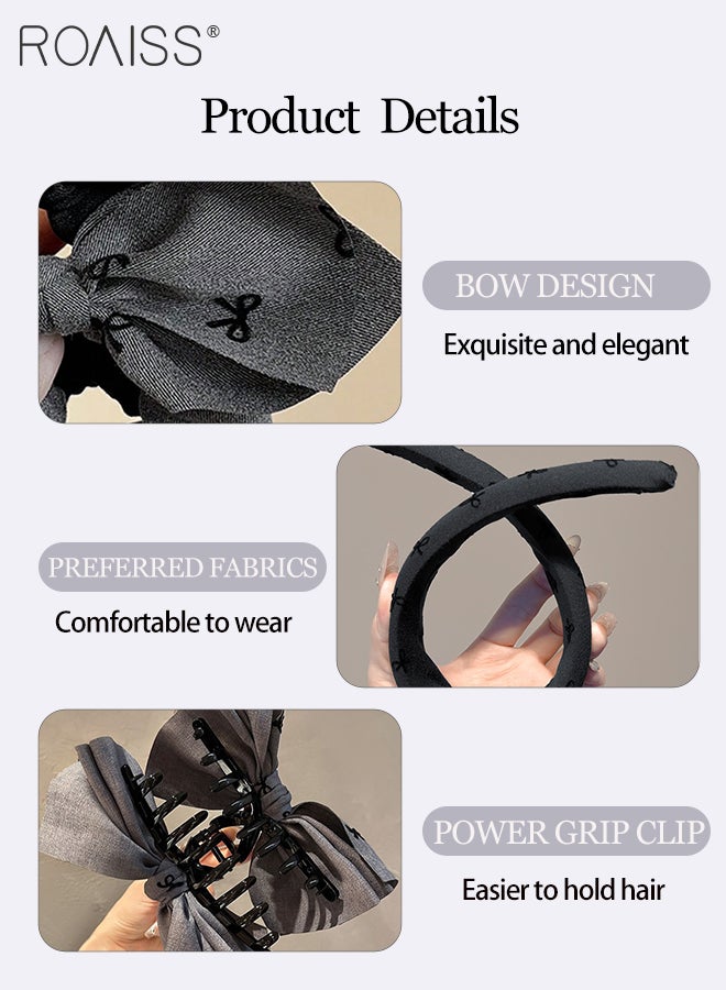 رويس 6 قطع من إكسسوارات الشعر العصرية بنمط فيونكة، قطعتان من ربطة الشعر المرنة على شكل فيونكة، قطعتان من عصابات الرأس البسيطة غير القابلة للانزلاق، قطعتان من دبابيس الشعر القماشية على شكل فيونكة، مجموعة متنوعة من الأنماط لتتناسب، مناسبة للارتداء اليومي للنساء - Image 4