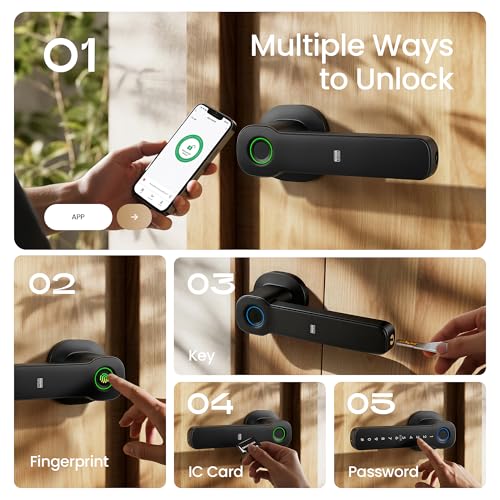 Leydebong Smart Door Lock with Fingerprint IC Card and Keypad 5in1 Keyless Entry Electronic Door Lock with App Control Easy Installation for Home Office Bedroom Apartment - Image 3
