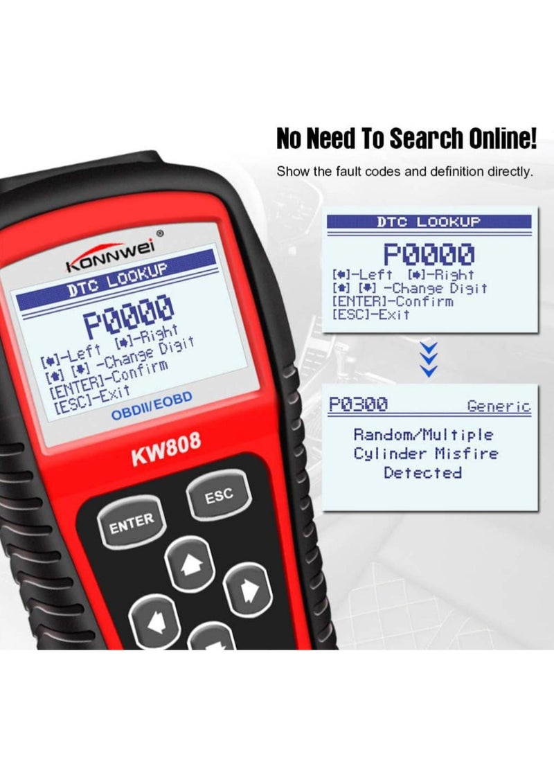 كونوي ماسح ضوئي تشخيصي للسيارة KW808 Obd2 - قارئ رمز EOBD/OBDII لجميع المركبات عام 1996+، ودعم بروتوكول CAN، وبث البيانات المباشر، وجاهزية الانبعاثات، وبيانات إطار ا  - Image 5