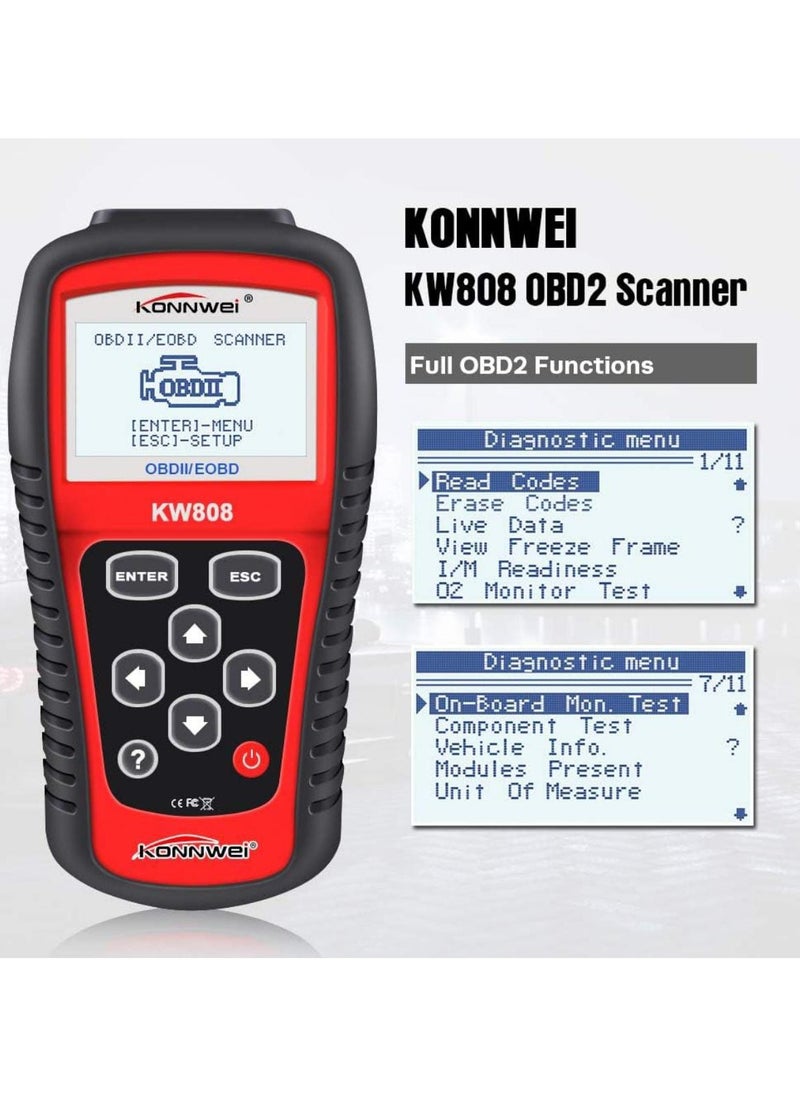 كونوي ماسح ضوئي تشخيصي للسيارة KW808 Obd2 - قارئ رمز EOBD/OBDII لجميع المركبات عام 1996+، ودعم بروتوكول CAN، وبث البيانات المباشر، وجاهزية الانبعاثات، وبيانات إطار ا  - Image 3
