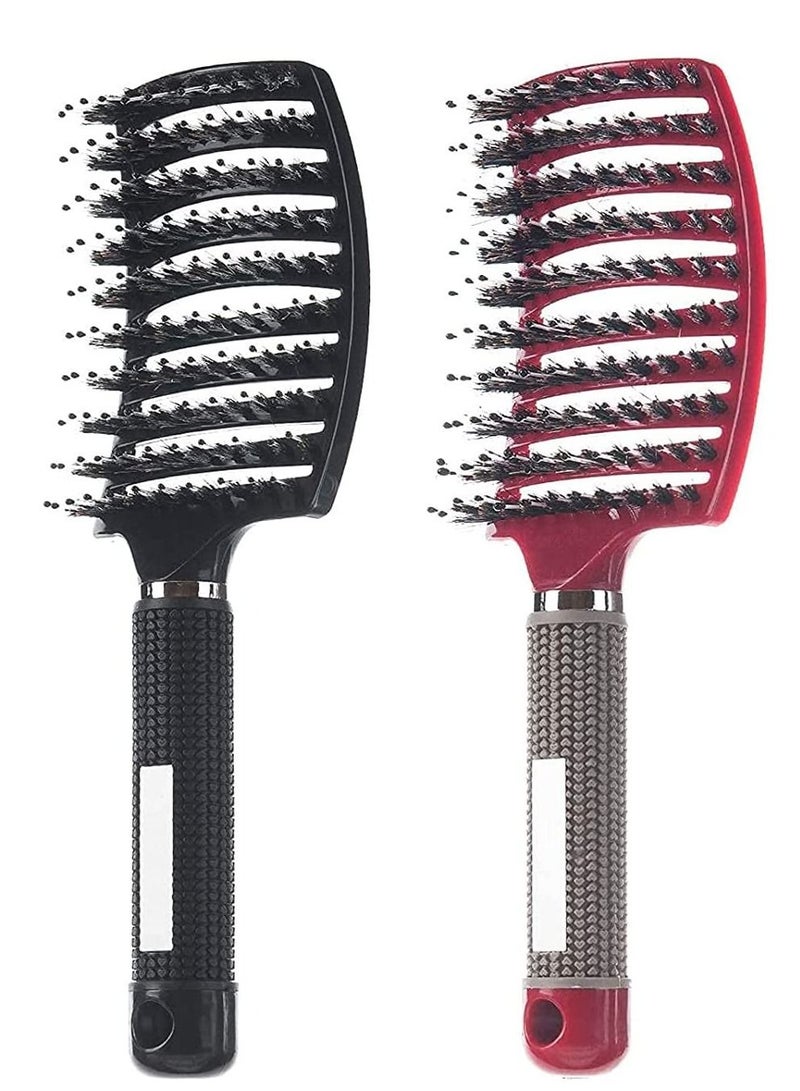 KASTWAVE Hair Brush, Curved and Vented Detangling Hair Brush for Long, Thick, Thin, Curly Tangled, Wet Dry Hair Detangler, Women, Men, Comb Barber Hairdressing Styling Tools 2 Pack (Black, Red) - Image 1