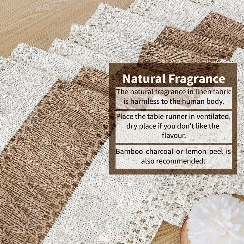 Fexia Boho Table Runner for Christmas Thanksgiving Home Decor with Tassels 90 Inch Cream & Brown Macrame Runner for Dining & Bedroom Baby Bridal Shower Decor(12x90 Inches) - Image 4
