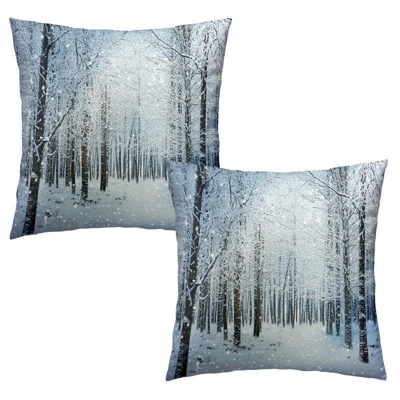Wnoesat Winter Throw Pillow Covers 18x18 Inch Snowy Nature Forest Wonderland Print Pillow Cases Set of 2 Seasonal Xmas Holiday Farmhouse Outdoor Cushion Cover for Home Couch Sofa Decor - Image 1