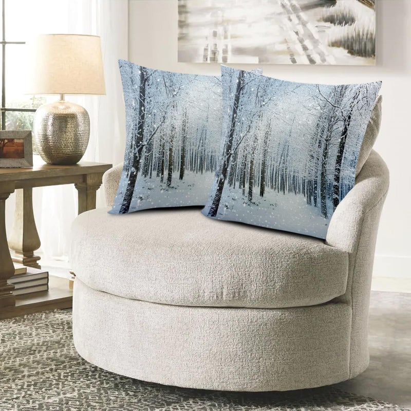 Wnoesat Winter Throw Pillow Covers 18x18 Inch Snowy Nature Forest Wonderland Print Pillow Cases Set of 2 Seasonal Xmas Holiday Farmhouse Outdoor Cushion Cover for Home Couch Sofa Decor - Image 4