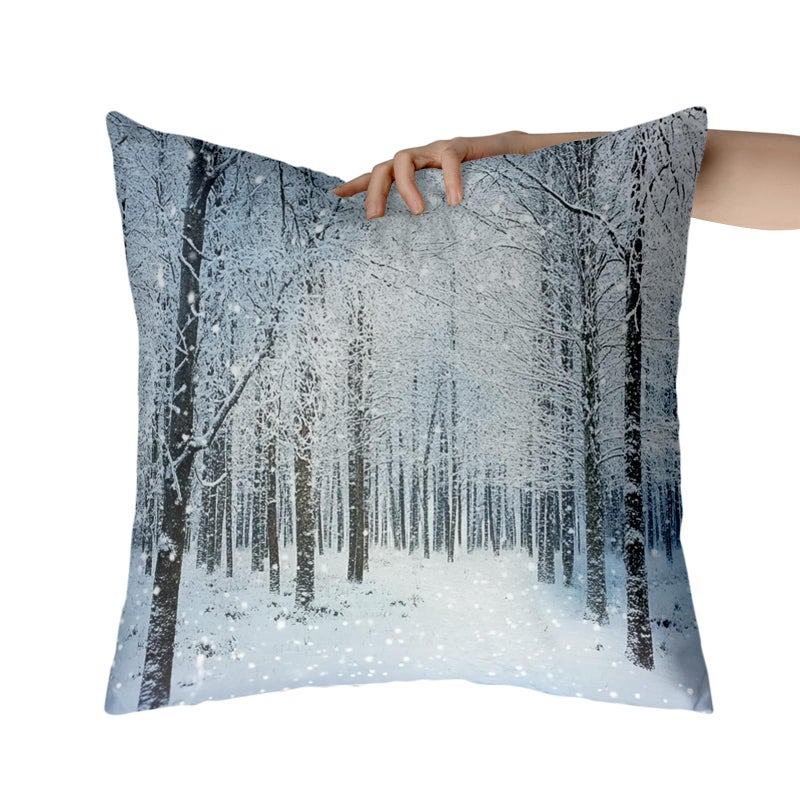 Wnoesat Winter Throw Pillow Covers 18x18 Inch Snowy Nature Forest Wonderland Print Pillow Cases Set of 2 Seasonal Xmas Holiday Farmhouse Outdoor Cushion Cover for Home Couch Sofa Decor - Image 3