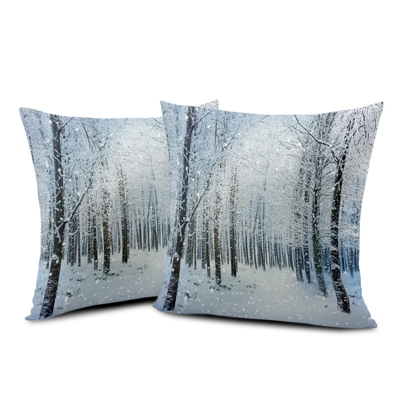 Wnoesat Winter Throw Pillow Covers 18x18 Inch Snowy Nature Forest Wonderland Print Pillow Cases Set of 2 Seasonal Xmas Holiday Farmhouse Outdoor Cushion Cover for Home Couch Sofa Decor - Image 2