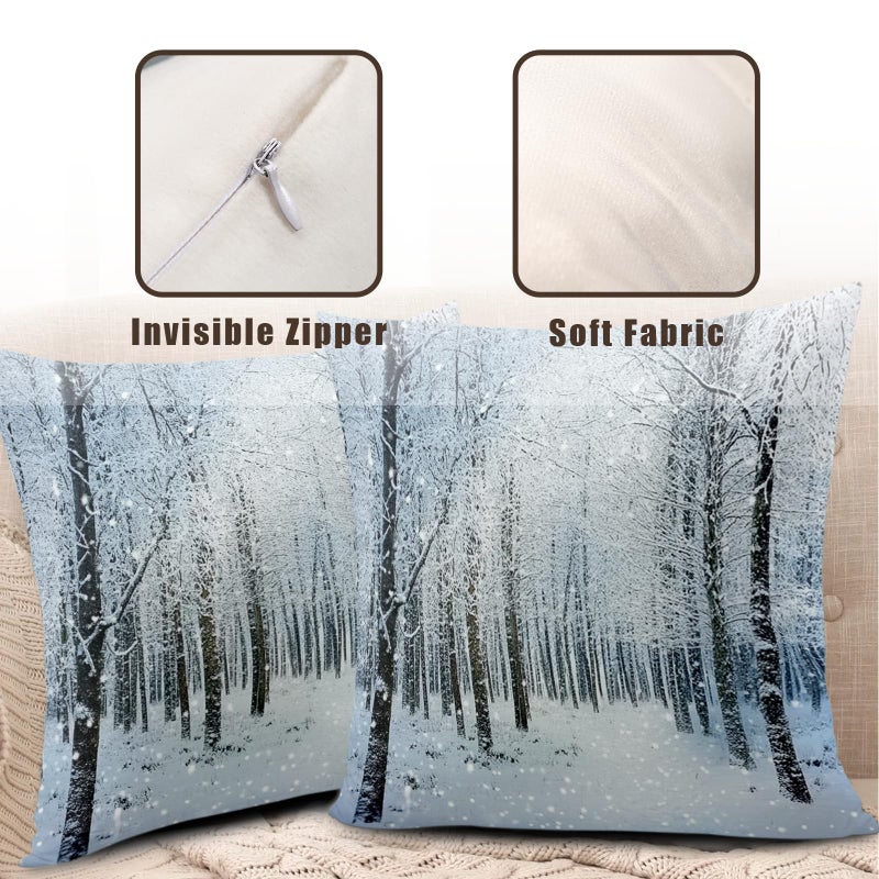Wnoesat Winter Throw Pillow Covers 18x18 Inch Snowy Nature Forest Wonderland Print Pillow Cases Set of 2 Seasonal Xmas Holiday Farmhouse Outdoor Cushion Cover for Home Couch Sofa Decor - Image 5