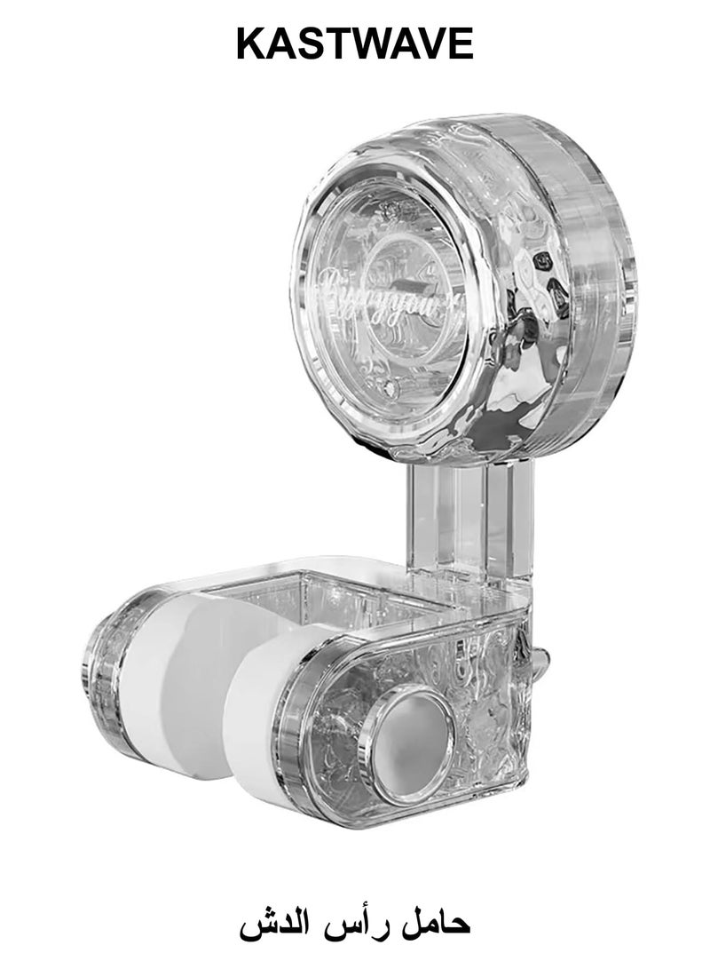 KASTWAVE Shower Head Holder with 2 Hanger Hooks, Adjustable Height Handheld Suction Cup Shower Sprayer Holder Releases and Reposition EasilyWall Mounted No Need to Drill Holes (Transparent) - Image 1