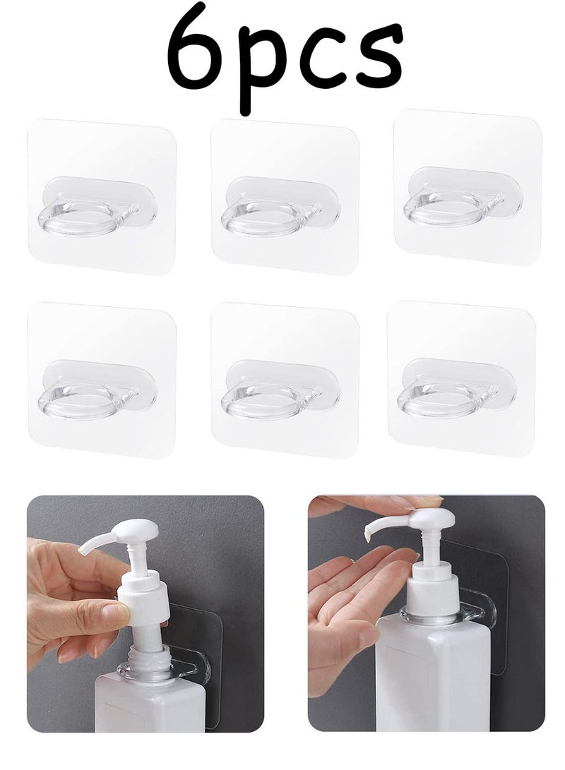 6Pcs No Drilling Adhesive Shower Gel Bottle Rack Transparent Strong Shampoo Dispenser Hook Multipurpose Wall Mounted Stand For Bathroom Toilet Kitchen - Image 1
