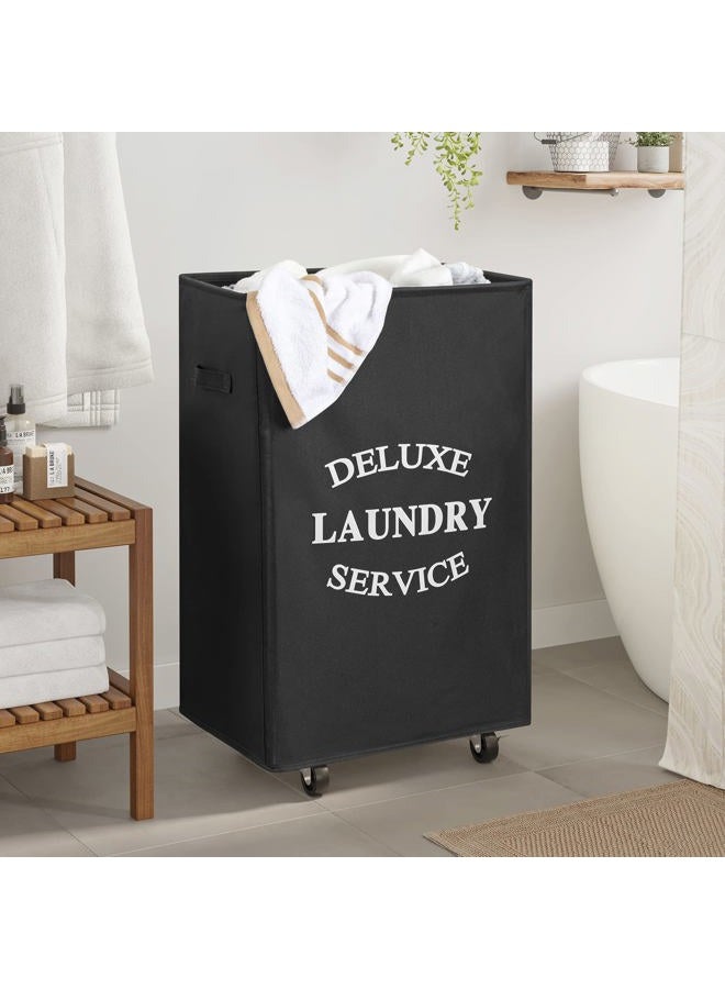WOWLIVE Large Laundry Basket Collapsible Laundry Hamper Foldable Laundry Bin Durable Oxford Fabric Washing Bin Rolling Rectangular Washing Basket with Wheels - 90L,Black - Image 2