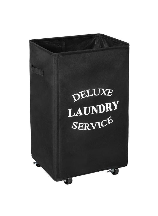 WOWLIVE Large Laundry Basket Collapsible Laundry Hamper Foldable Laundry Bin Durable Oxford Fabric Washing Bin Rolling Rectangular Washing Basket with Wheels - 90L,Black - Image 1