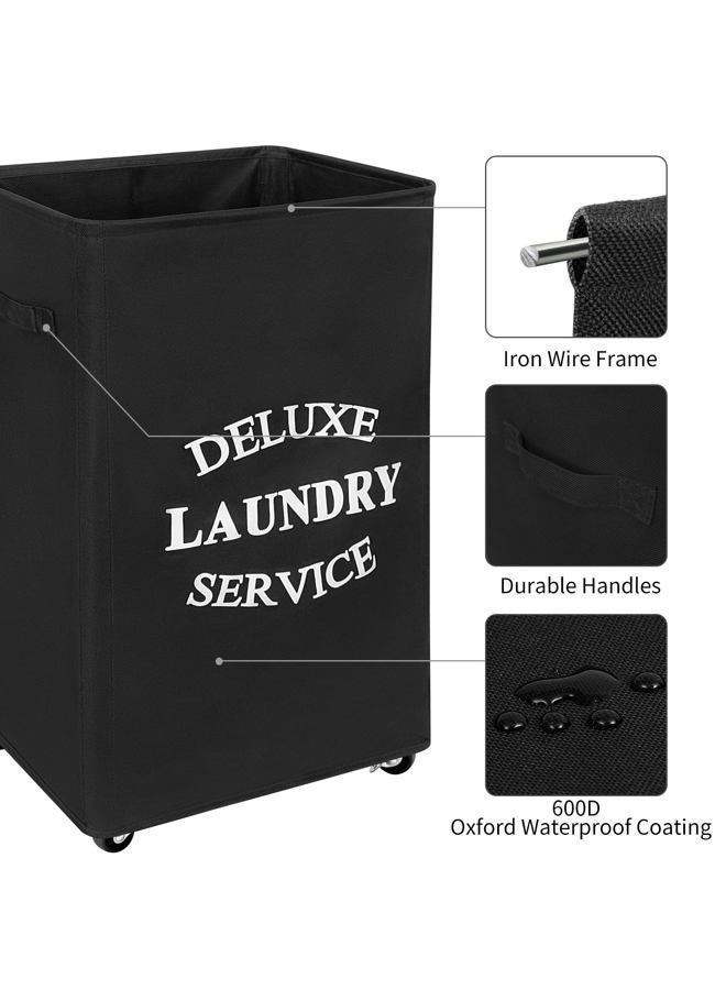 WOWLIVE Large Laundry Basket Collapsible Laundry Hamper Foldable Laundry Bin Durable Oxford Fabric Washing Bin Rolling Rectangular Washing Basket with Wheels - 90L,Black - Image 4