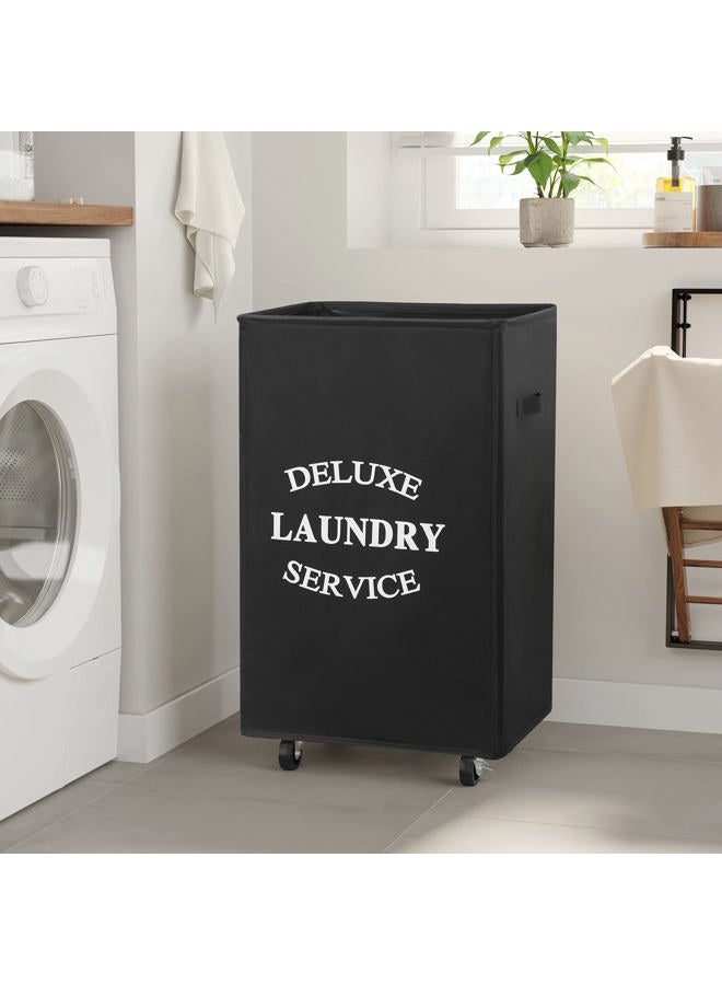 WOWLIVE Large Laundry Basket Collapsible Laundry Hamper Foldable Laundry Bin Durable Oxford Fabric Washing Bin Rolling Rectangular Washing Basket with Wheels - 90L,Black - Image 3