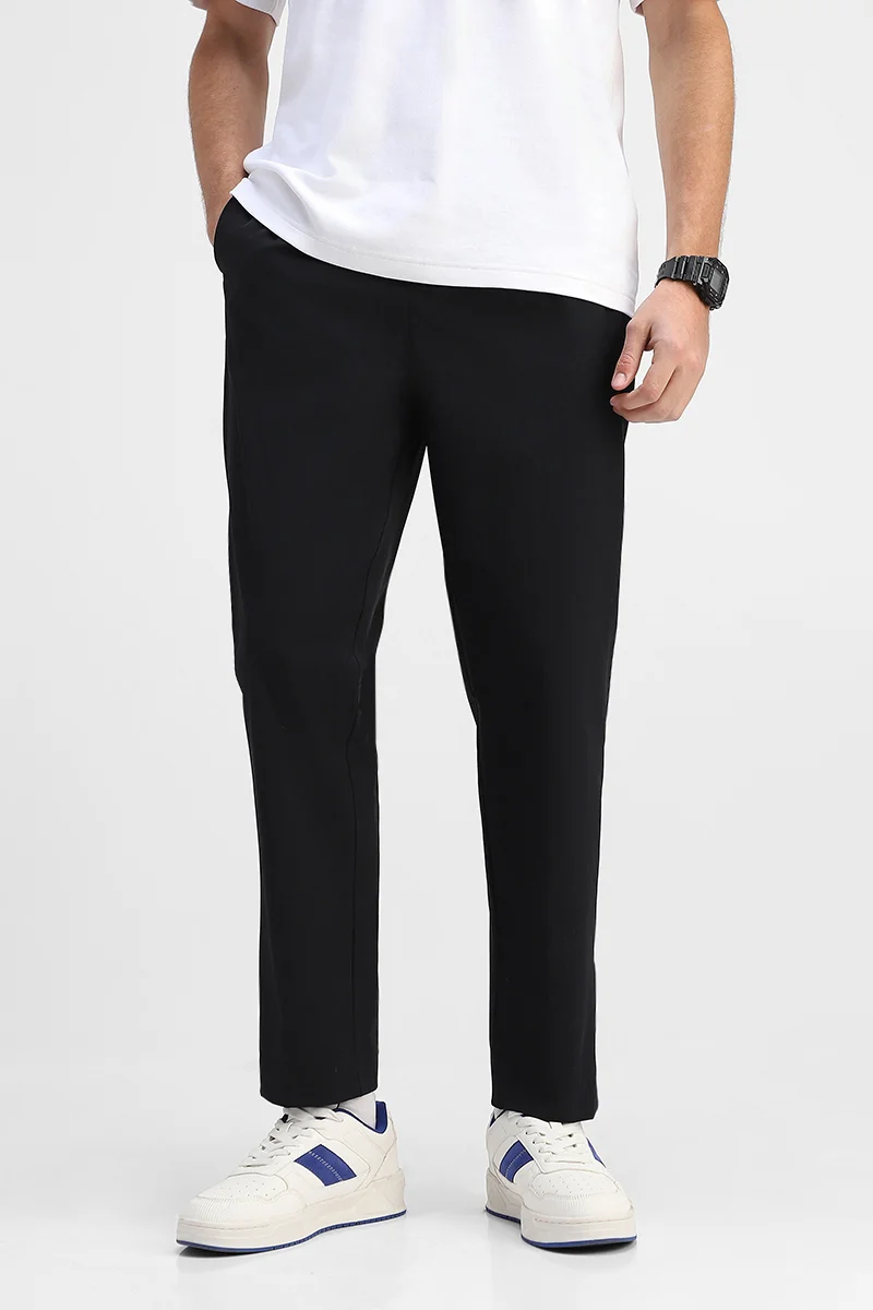 SNITCH Black Solid Relaxed Casual Trousers