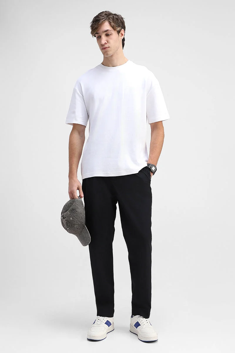 Snitch Black Black Solid Relaxed Casual Trousers for Men | Best Price UAE