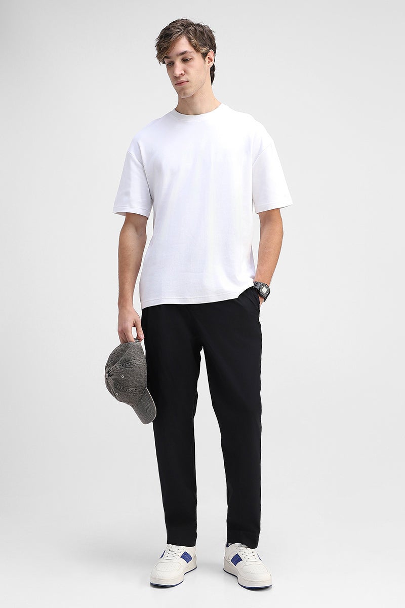 SNITCH Black Solid Relaxed Casual Trousers - Image 3