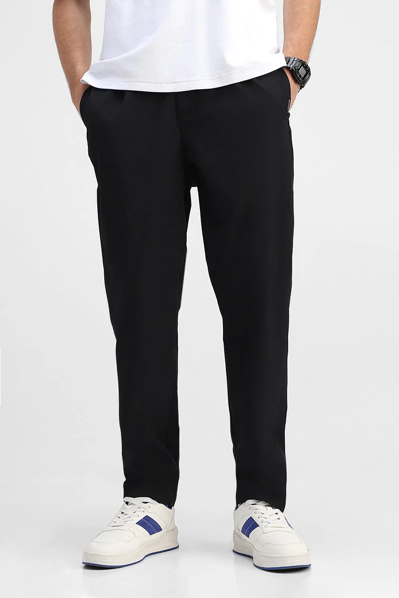 SNITCH Black Solid Relaxed Casual Trousers