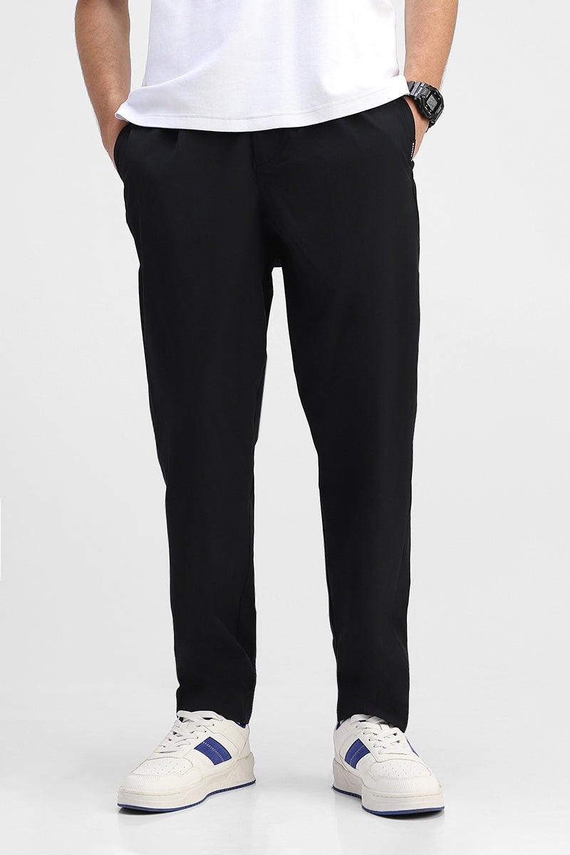 SNITCH Black Solid Relaxed Casual Trousers - Image 1