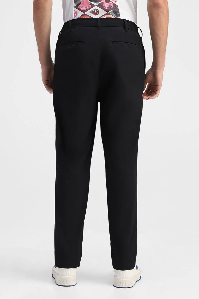 Snitch Black Black Solid Relaxed Casual Trousers for Men | Best Price UAE