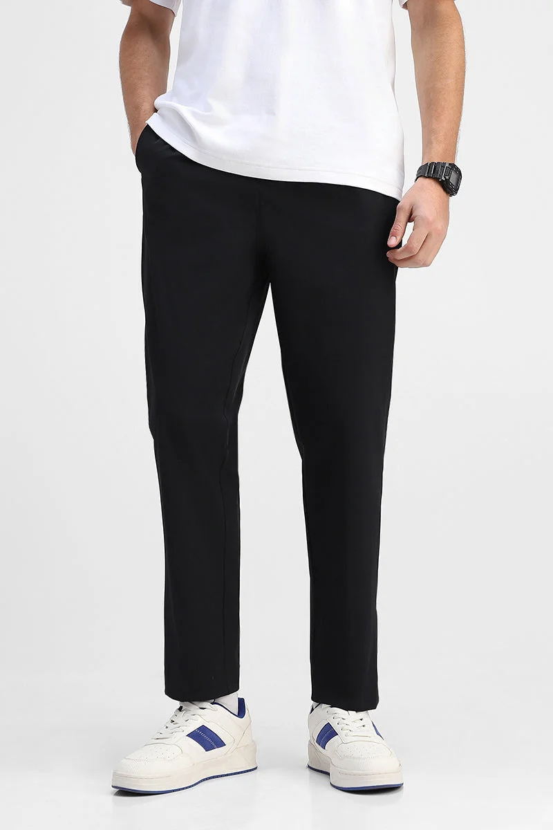 SNITCH Black Solid Relaxed Casual Trousers