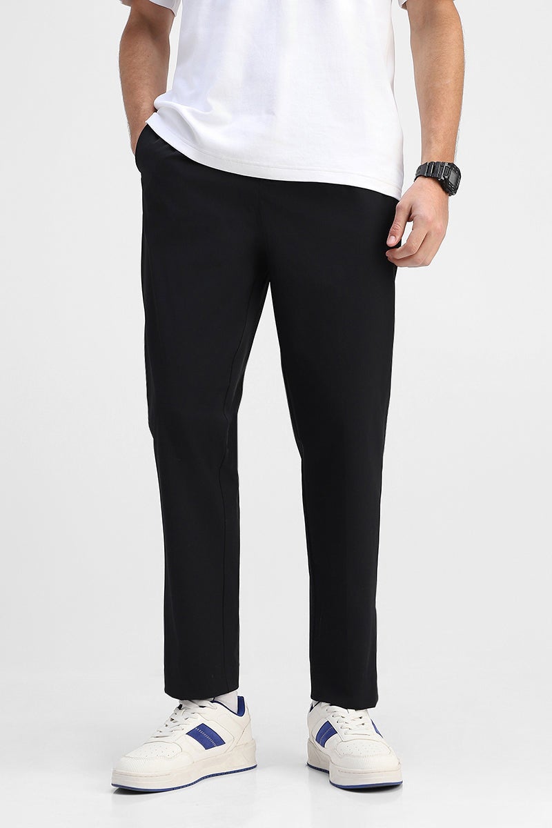 SNITCH Black Solid Relaxed Casual Trousers - Image 2
