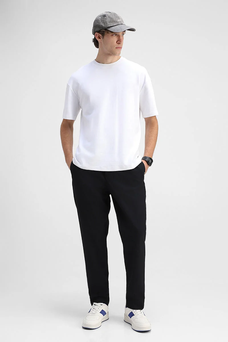 Snitch Black Black Solid Relaxed Casual Trousers for Men | Best Price UAE