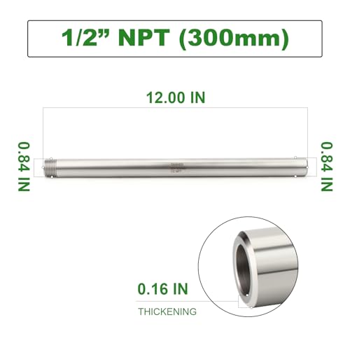 TAISHER 2PCS 304 Stainless Steel Pipe Fittings 12 NPT Male Threaded 12 Length Weld Nipple Cast Pipe - Image 3