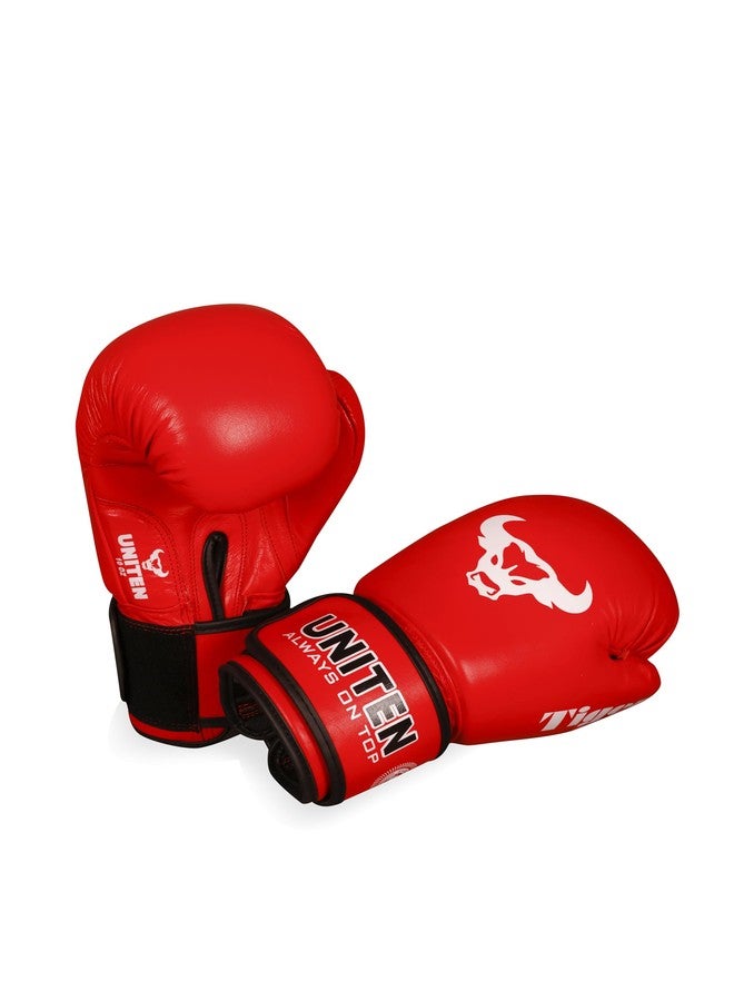 UNITEN Tiger Amateur Boxing Glove | Leather Gloves | Unisex Boxing Gloves (Red, 8 oz) - Image 1
