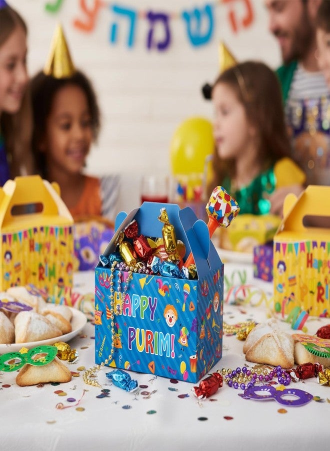 Sinload 24 Pcs Purim Gift Boxes in Bulk 4 Design Multicolored Print Happy Purim Gable Boxes for Hamantashen Cookies Snacks 5.5" x 3.5" x 3.5" Easy to Assemble Gift Bags for Party Favor - Image 2