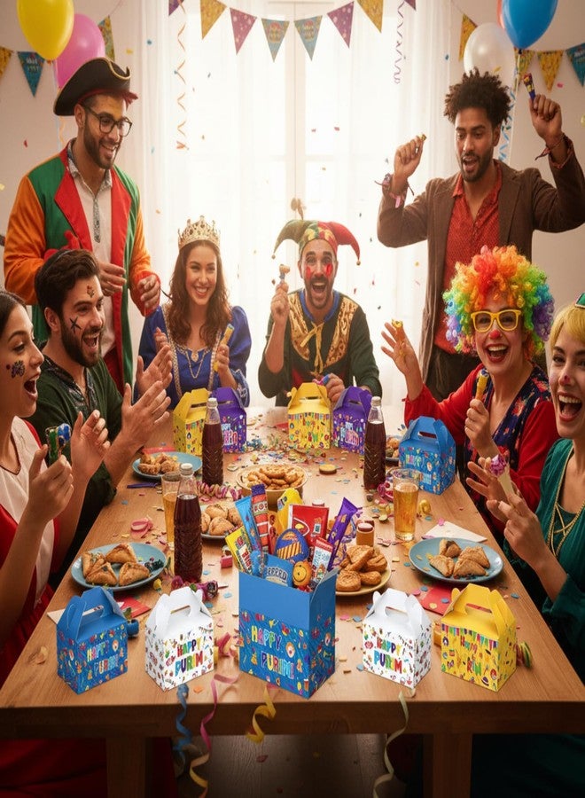 Sinload 24 Pcs Purim Gift Boxes in Bulk 4 Design Multicolored Print Happy Purim Gable Boxes for Hamantashen Cookies Snacks 5.5" x 3.5" x 3.5" Easy to Assemble Gift Bags for Party Favor - Image 5